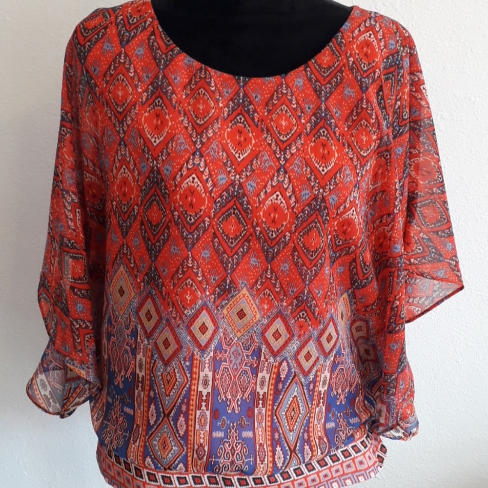 ♋Roz & Ali Geometric Arabesque Tribal Print Top
